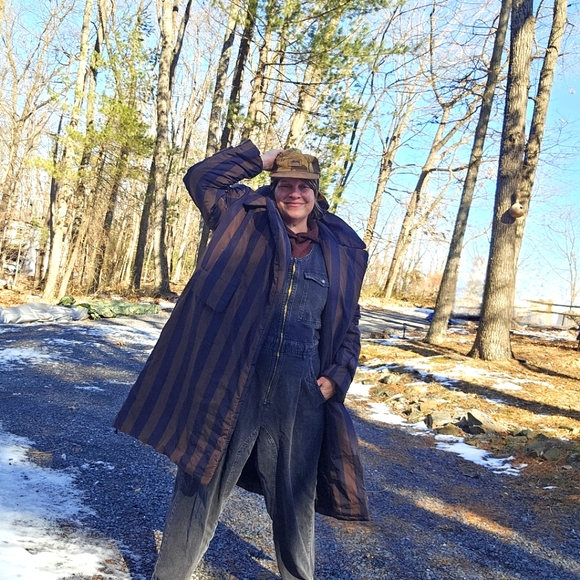 Anthropologie striped puffer blanket coat L black brown - Picture 4 of 5